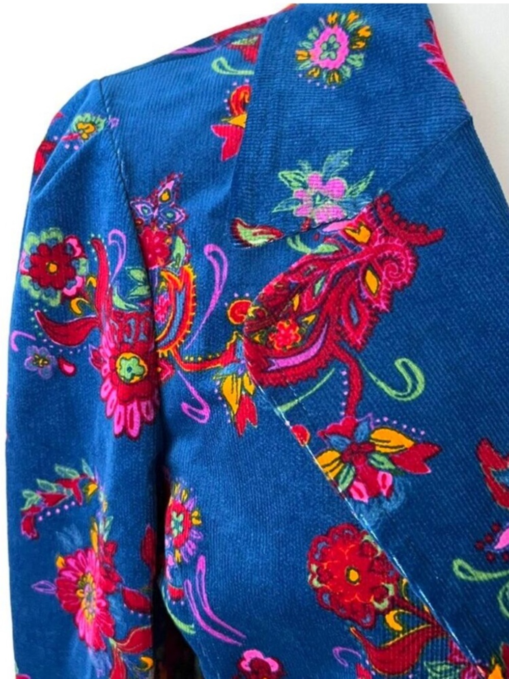 Modcloth XL Jacket Stretch Blazer Retro 70s  Cottage Bohemian Floral Corduroy